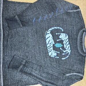 FP Movement by Free People Charcoal Long Sleeve Tee with Blue Design